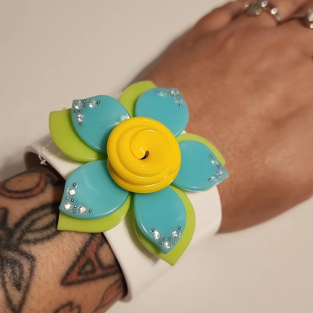 Flower Cuff Bracelet with Rhinestone Detail